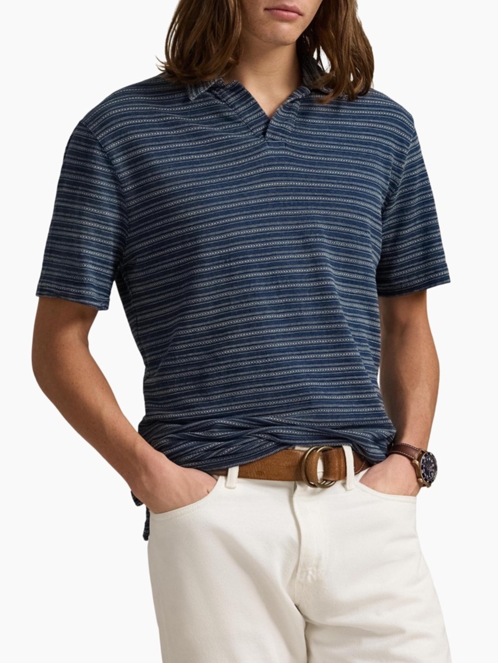 Polo Ralph Lauren Striped Slub Jacquard Jersey Polo Shirt Indigo XL